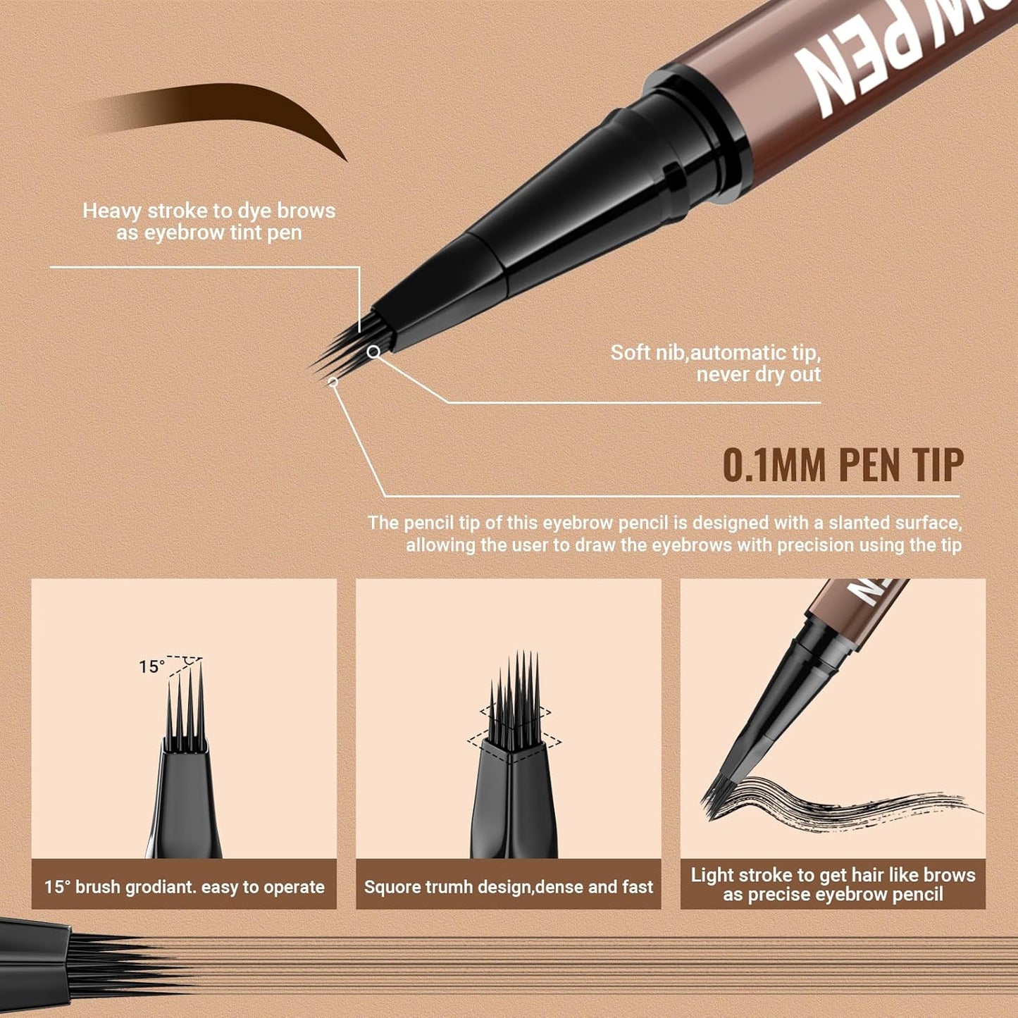 4D Brow Pen, 2-in-1 Eyebrow Pencil